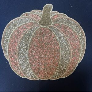 Tahari Home Beaded Charger Placemat 15”Shaped Pumpkin Thanksgiving Fall Autumn